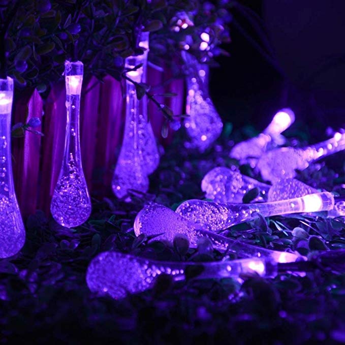Christmas LED String Lights Odeer Solar Powered 5M 20LED Drop String Light Outdoor Xmas Party Garden Decor (Color : Purple)