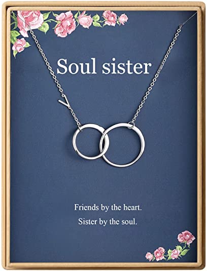 Soul Sister Necklace Initial Two Interlocking Infinity Double Circles Letters A to Z Alphabet Necklace for Women