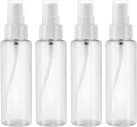 4 Pack 100 ML Clear Plastic Spray Bottles with Black Fine Mist Sprayer.Refillable & Reusable Bottles for Essential Oils,Perfumes,Cleaning Products