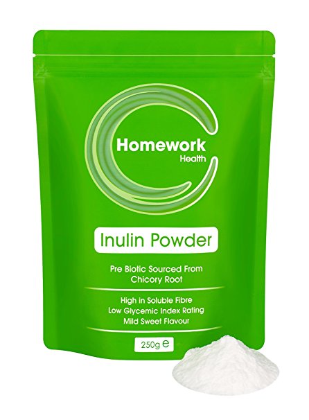Homework Health High Grade Inulin Powder 250g - Soluble Dietary Fibre Supplement - Fructooligosaccharides (FOS) Prebiotic Fibre Sourced From Chicory Root – Digestive Aid - Comes In Re-Sealable Stand Up Pouch