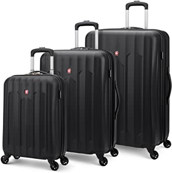 SwissGear Chrome 3 Piece Hardside Expandable Spinner Luggage Set - Black