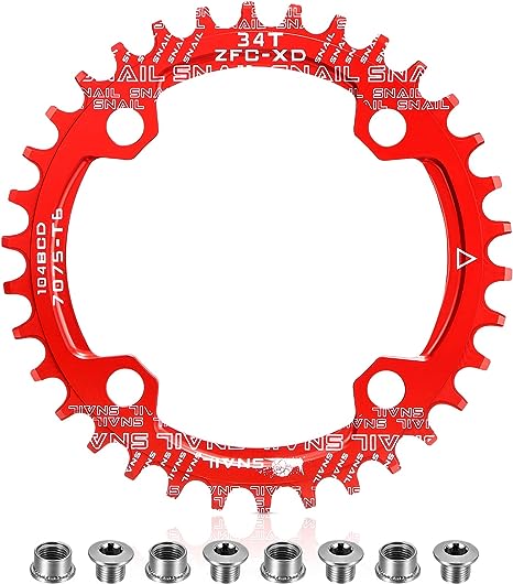 Boao Chainring 104 BCD 32T 34T 36T 38T Narrow Wide Single Chain Ring with 4 Pieces Sprocket Bolts for Road Bikes, Mountain Bikes, BMX MTB Bike