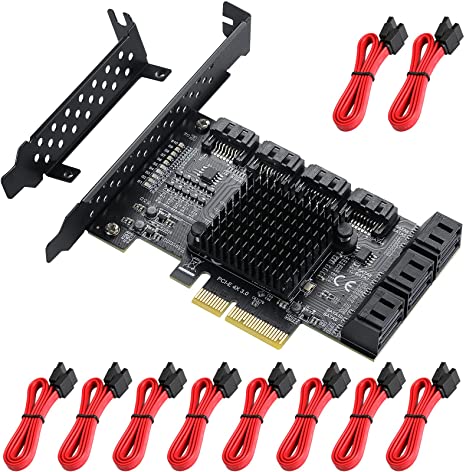 MZHOU PCIe SATA Card 10 Port, with 10 SATA Cables and Low Profile Bracket, 6Gbps SATA 3.0 PCIe Card,Support 10 SATA 3.0 Devices, Built-in Adapter Converter for Desktop PC