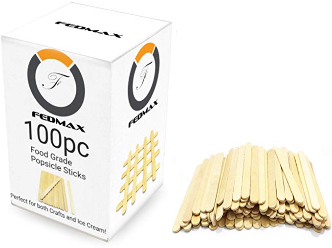 Popsicle Sticks, (100pc), 4-1/2" Length, FDA Approved Food Grade Wooden Ice Cream Sticks, Great Bulk Sticks for Crafts, by Fedmax. (100pc)