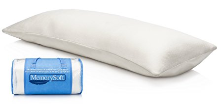 Ultra-Luxury Memory Foam Body Pillow By MemorySoft, Shredded Memory Foam With Thin Memory Foam Shell - Hypoallergenic Cool Bamboo Case - Pregnancy Pillow / Maternity Pillow