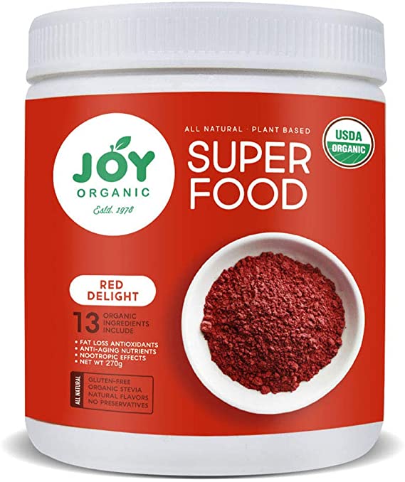 Joy Organic Red Renewal Superfood - Vital Reds Whole Food Supplement with Beet, Cranberry, Strawberry - Boosts Metabolism, Combats Effects of Aging and Enhances Memory - Vegan - 30 Servingsv