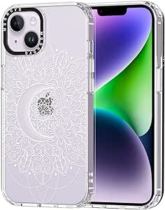 MOSNOVO for iPhone 14 Plus Case, [Buffertech 6.6 ft Drop Impact] [Anti Peel Off] Clear Shockproof TPU Protective Bumper Phone Cases Cover with Rainbow Gradient Henna Design for iPhone 14 Plus