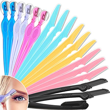 Eyebrow Razors Shavers for Women 18 Pieces Collapsible Brow Facial Trimmer with Precision Cover for Men Women, 3 Styles