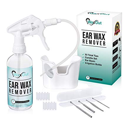 Ear Wax Remover Tool Kit & Cleaner | Earwax Cleaning Wash & Removal Irrigation System to Flush Ears Rx for Adults & Kids | 20 Disposable Tips & Curette Set