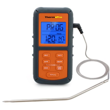 ThermoPro TP-06 Digital Kitchen Food Thermometer with Timer  Temperature Alarm Orange and Grey