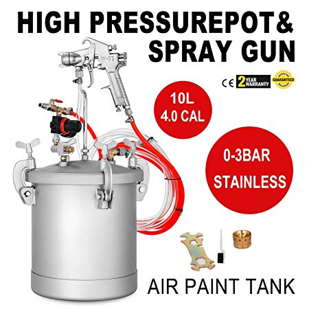 VEVOR Pressure Pot Tank 10L / 2.5 Gallon Paint Pressure Pot Stainless Paint Tank with 4.0mm Nozzle Spray Guns and Paint Hose (10L 4.0mm)