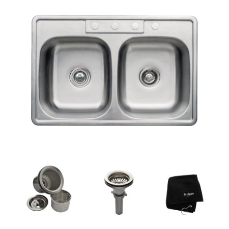 Kraus KTM33 33 inch Topmount 5050 Double Bowl 18 gauge Stainless Steel Kitchen Sink