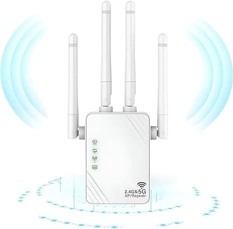 FiveBox WiFi Repeater, WiFi Extender, WiFi Amplifier 1200Mbps WiFi Extender 5GHz and 2.4GHz Home Dual Band WiFi Booster, Repeater/Router/Ap Mode, WiFi Extender, Compatible with All Network Boxes