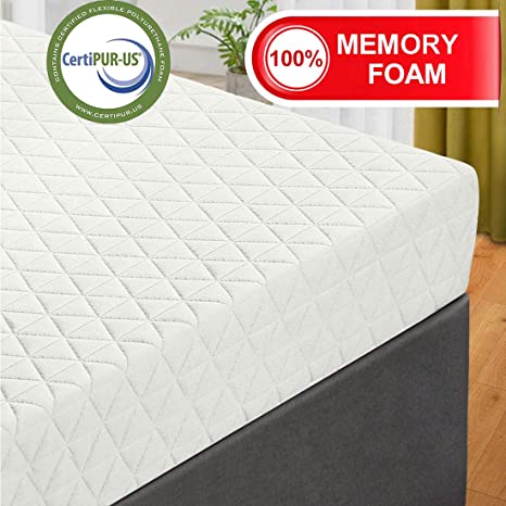 3 inches PURE Memory Foam Mattress topper - Bamboo Cover fitted - Premium Mattress Pad with Removable Soft & Washable Cover，Queen size