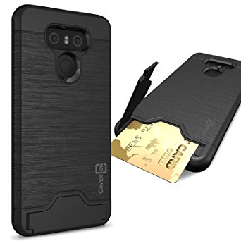 CoverON SecureCard Series for LG G6 Card Case, LG G6 Plus Card Case, Heavy Duty Hybrid Faux Brushed Metal Phone Cover with Credit Card Holder Slot - Black