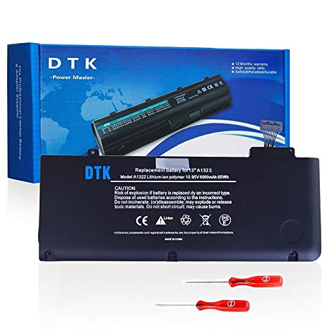 DTK Upgraded Version Laptop Battery for Apple A1322 A1278 (2009 2010 2011 Version) Unibody Macbook Pro 13'', Fits Mb990/a Mb990ll/a Mb990j/a   2PCS Screwdrivers