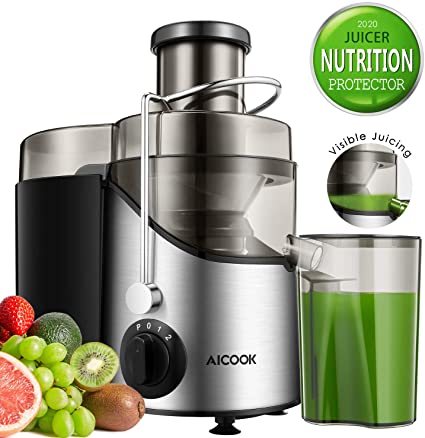 Juicer, Aicook Upgrade Cooling Plate Wide Mouth Centrifugal Juicer Machine for Whole Fruit and Vegetable, 3 Speed Mode Extractor Juicer with Anti-drip Function, BPA-Free, Easy Clean