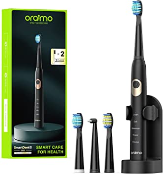 Electric Toothbrush for Adults , Oraimo Rechargeable Sonic Toothbrushes with 4 Toothbrush Heads, Power Toothbrush Holder, 3 Modes with Smart Timer, Fast Charge for 30 Days Use