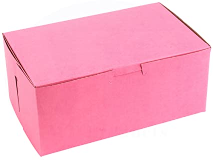 Pretty Pink Lock Corner Clay Coated Kraft Paperboard Bakery Box No-Window Size 8" x 5" x 3 1/2" by MT Products (25 Pieces)