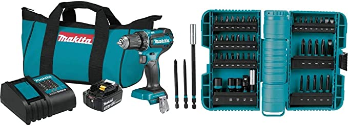 Makita XFD131 18V LXT Lithium-Ion Brushless Cordless 1/2 In. Driver-Drill Kit (3.0Ah) & A-98348 50 Piece Impactx Driver Bit Set