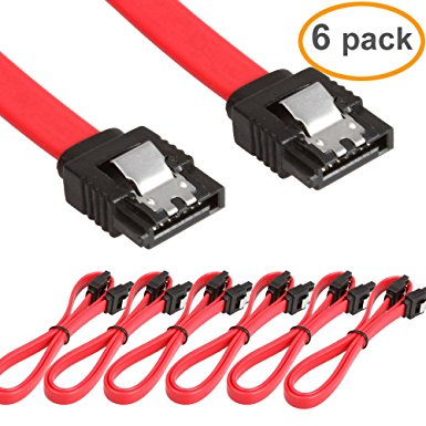 LINESO 6 Pack Straight SATA III Cable 6.0 Gbps 18 Inches (red)