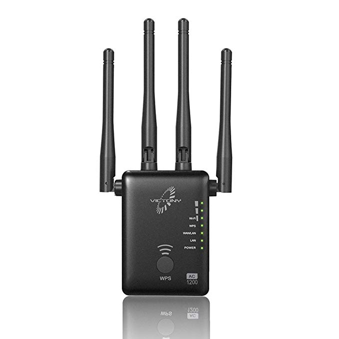 VICTONY 1200Mbps Wireless Dual Band WiFi Range Extender with 4 x 3dBi External Antennas, 2.4GHz   5GHz, Wi-Fi Signal Booster, Wall Plug, Ethernet Port, WiFi Extender
