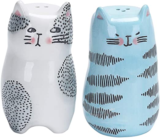 Bico Cartoon Cat Salt & Pepper Shaker Set, Handpainted Stoneware, Dishwasher Safe