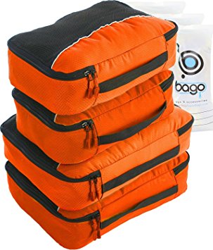 Packing Cubes 4pcs Value Set for Travel - Plus 6pcs Organizer Zip Bags (Orange)