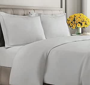 Duvet Cover Queen Size Set - Extra Soft Queen Size Duvet Cover - 90" x 90" Queen Duvet Cover w/ 2 Pillow Shams - Easy Care & Fade Free - Hotel Luxury Duvet Cover w/ Zipper Closures & Ties (Light Grey)