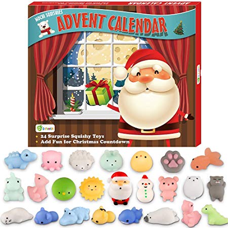 D-FantiX Mochi Squishy Toys Advent Calendar 2019 Christmas Countdown Calendar 24Pcs Kawaii Squishies Animals Relief Stress Toys Unicorn Dinosaur Santas Squeeze Toy for Girls Boys Kids Adults