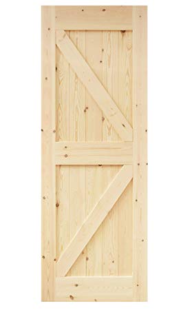 DIYHD DSX 30X84in Assembled Pine Knotty Sliding Wood Two-Side Arrow Shape Barn Door Slab (Unfinished)