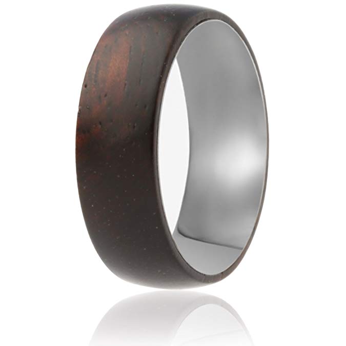 SOLEED Rings Wooden Wedding Band with Inner Tungsten Layer for Strength and Protection - Designed for Men and Women, 8mm Natural Ebony Wood Ring, Comfort Fit Design, Domed Top