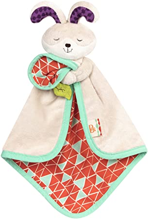 B. toys by Battat – B. Snugglies - Fluffy Bunz The Bunny Security Blanket – Adorable Baby Blankie with Soft Fabric, 12.5" x 8.25" x 2.5"