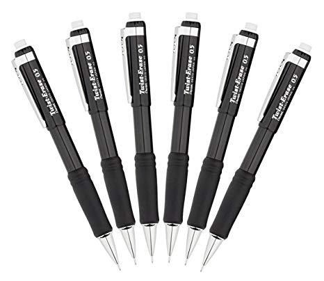 Pentel Twist-Erase III Automatic Pencil, 0.5mm, Black, Pack of 6