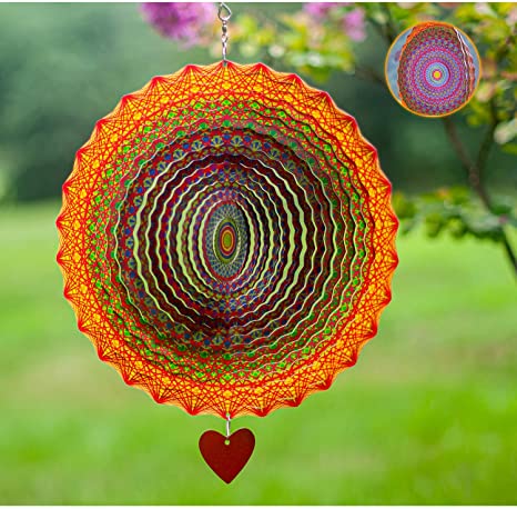 SteadyDoggie Wind Spinner Mandala Thangka 12 inches – 3D Stainless Steel – Laser Cut Metal Art Geometric Pattern - Hanging Wind Spinner, Kinetic Yard Art Decorations - Indoor/Outdoor Decor