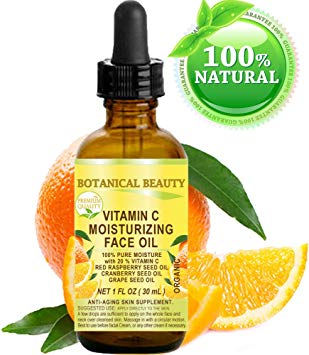 VITAMIN C Moisturizing Face Oil. 20% Vitamin C Red Raspberry Seed Oil Cranberry Seed Oil Grape Seed Oil. 100% Natural Pure Organic. 1 Fl. oz - 30 ml by Botanical Beauty