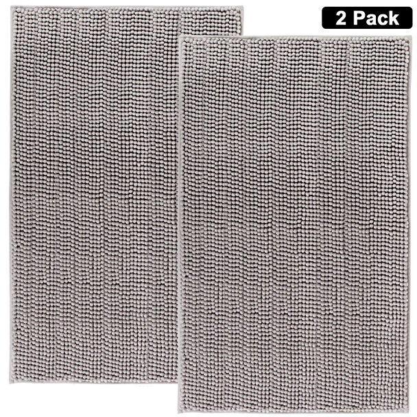 Lifewit 2 Pack 32"x20" Bath Mat Anti Slip Microfiber Shaggy Chenille Bath Rugs Bathroom Shower Mats Rug Grey