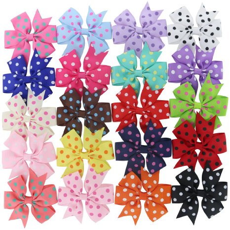 QingHan 3'' Baby Girl Polka Dots Printed Boutique Hair Bows Clips For Teens Kids 20 Colors