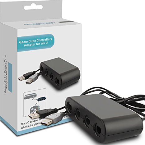 Gamecube Controller Adapter,CBSKY® Wii u Adapter Gamecube for Wii U and PC USB, 4 Port, Black