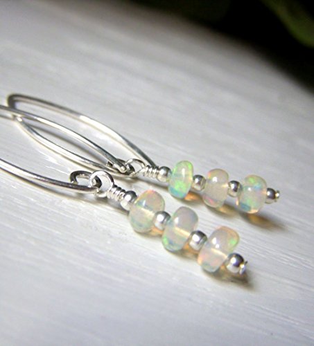 Genuine Opal Earrings - Sterling Silver Ethiopian Petite Rondelle Gemstone Dangle