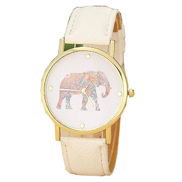 UPLOTER 2016 Elephant Printing Pattern Fashion Women Weaved Leather Quartz Dial Watch