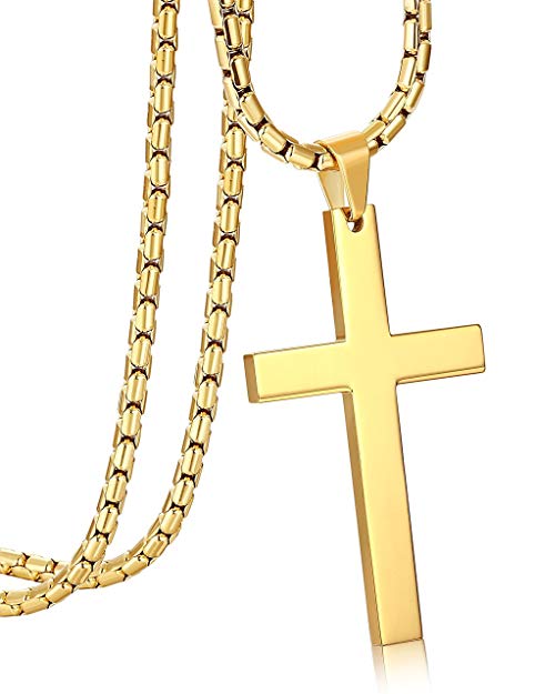 ORAZIO 3MM Stainless Steel Chain Cross Pendant Necklace for Men 22 24 30 Inches