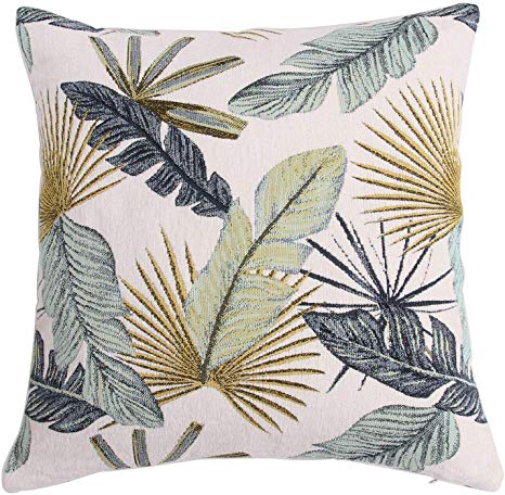 Yeiotsy Pillow Case, Decorative Tropical Leaf Throw Pillow Cover Heavy Fabric Jacquard Chenille (Yellow, 18 x 18 Inches)