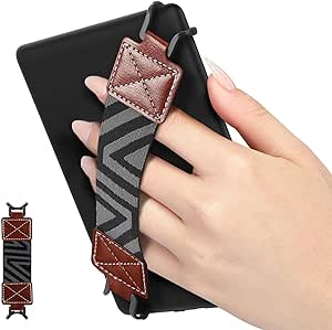 MoKo Security Hand-Strap for 6-8" Kindle eReaders Fire Tablet - Kindle/Kobo/Voyaga/Lenovo/Sony Kindle E-Book Tablet, High-Elasticity Versatile Hand Strap Lightweight Finger Grip Holder, Brown