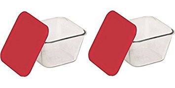 Pyrex Square Glass Food Storage Containers set pack of 2 each 6.5 cup with Red Lids