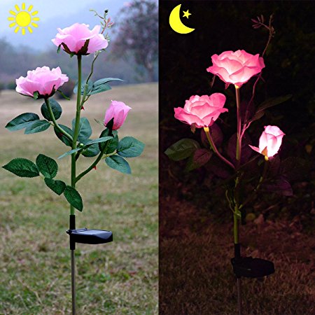 Homeleo Outdoor Solar Garden Stake Lights, Solar Powered Rose Flower Lights for Garden Back Yard Patio Decoration - Pink