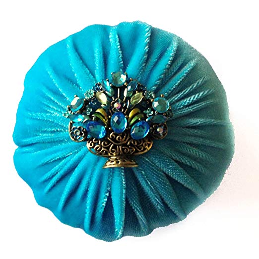 Nakpunar XL Aqua Blue Velvet Emery Pin Cushion for Sewing - Keep Your Needles Clean & Sharp