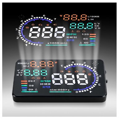 ZXLine A8 5.5 inches HUD Head Up Colorful Multifunction Display with OBD2, KM/h MPH RPM Speeding Warning