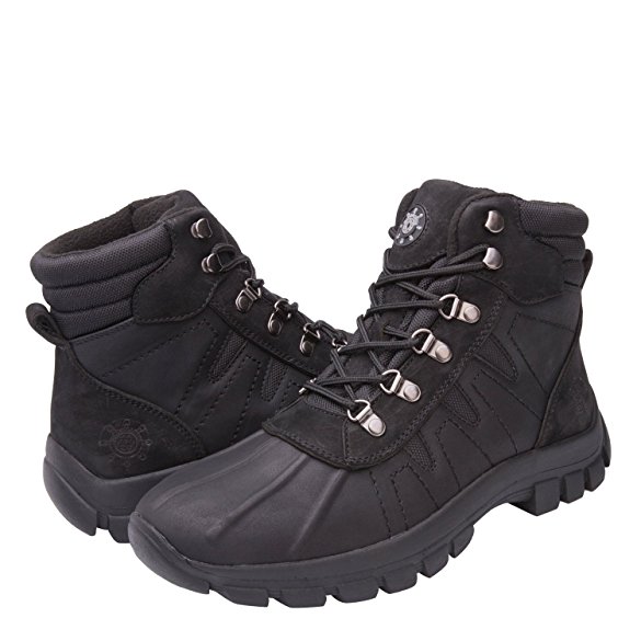 KINGSHOW Mens M0705 Water Resistance Leather Rubber Sole Winter Snow Boots