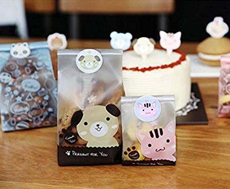 Yunko Clear Treat Bag Cookie Bag 50-pieces with Free Stickers (Puppy)